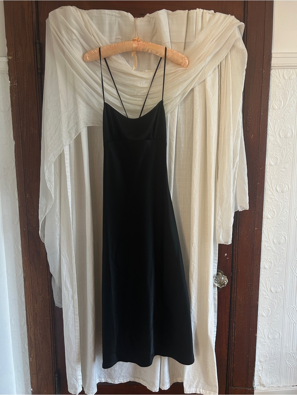 Aritzia Wilfred Black Toulouse Satin Slip Midi Dress
